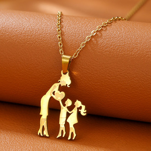Collier en acier inoxydable pour la fête des mères, pendentif en forme de cœur pour maman, fils, fille, cadeau familial, bijoux, chaîne plaquée or 18 carats - Product Image 2