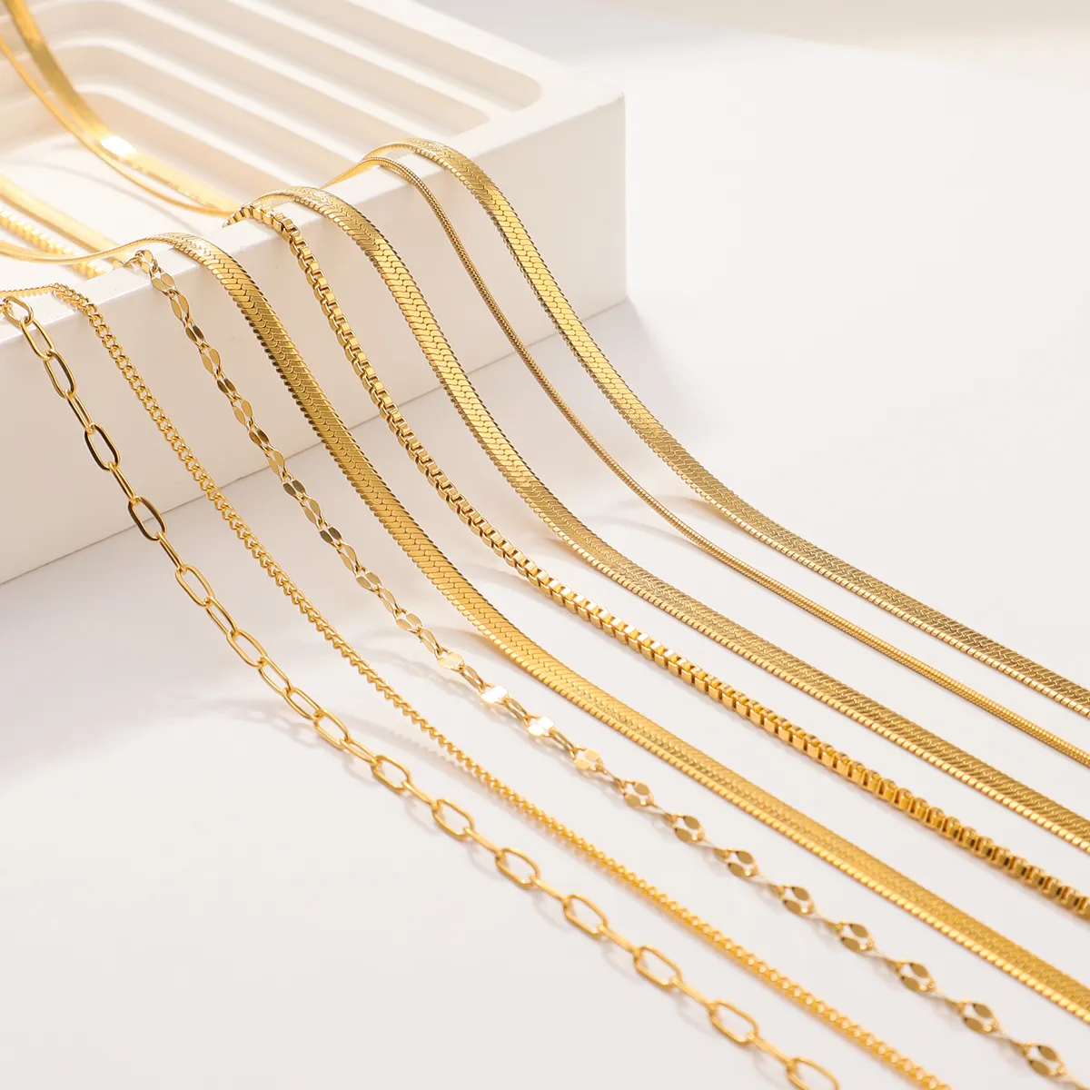 Minimalist 18k Gold Plated Double Layered Herringbone Necklaces Women Jewelry Stainless Steel Snake Chain Choker Necklace