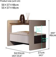 Mesita de Noche Moderna con Sensor Inteligente y Cajón de Madera, Mesita de Noche con Tapa de Cristal, Mesa Auxiliar Minimalista, Mesita de Noche de Cuero