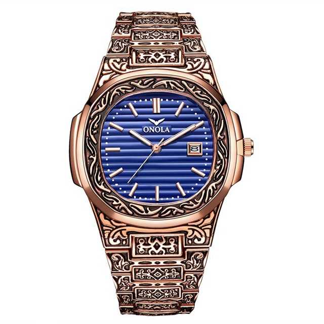 奢侈品牌onola复古金色不锈钢日期石英表reloj hombre