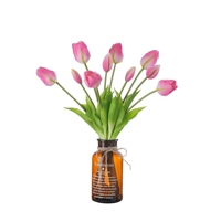 Buket Tulip Buatan MW42101, Bunga Tulip Palsu Realistis dengan Daun Hijau untuk Dekorasi Vas Rumah dan Pernikahan