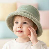 Chapeau Bob en Polaire Suédée Personnalisable pour Enfants, Couleur Matcha Vert, Bloc de Couleurs, Épais et Chaud, Tendance Unisexe pour les Vacances d'Hiver