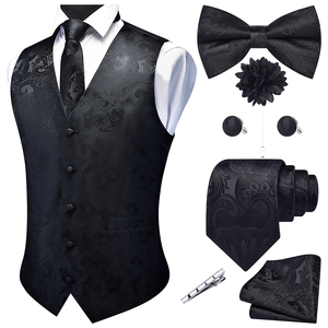 Gilet formale da uomo gilet Business classico con cravatta <span class=keywords><strong>papillon</strong></span> <span class=keywords><strong>e</strong></span> gemelli quadrati tascabili spilla per abito da sposa - Product Image 3