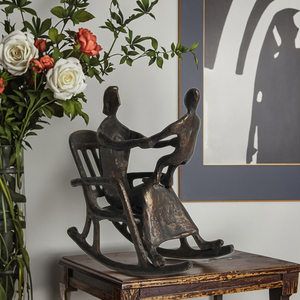 Peralatan makan Mini ukiran perunggu kecil abstrak kerajinan logam gaya cinta patung ibu dan anak untuk hadiah Hari Ibu - Product Image 1