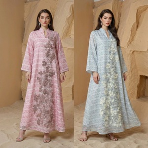Nouvelle Robe Musulmane en Polyester à Motifs Floraux, Vêtement du Moyen-Orient, Jalabiya à Manches Longues, Longueur <span class=keywords><strong>Cheville</strong></span>, Robe Arabe - Product Image 2