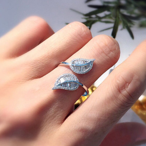 Leaf Open Zircon Ring for Women Chic Luxury Pave Nature Style Adjustable Fashion Jewelry Gift - Product Image 2