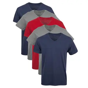 Hochwertiges T-Shirt Baumwolle Herren Slim Fit T-Shirt benutzer definierte leere schlichte tiefe V-Ausschnitt T-Shirts für Männer