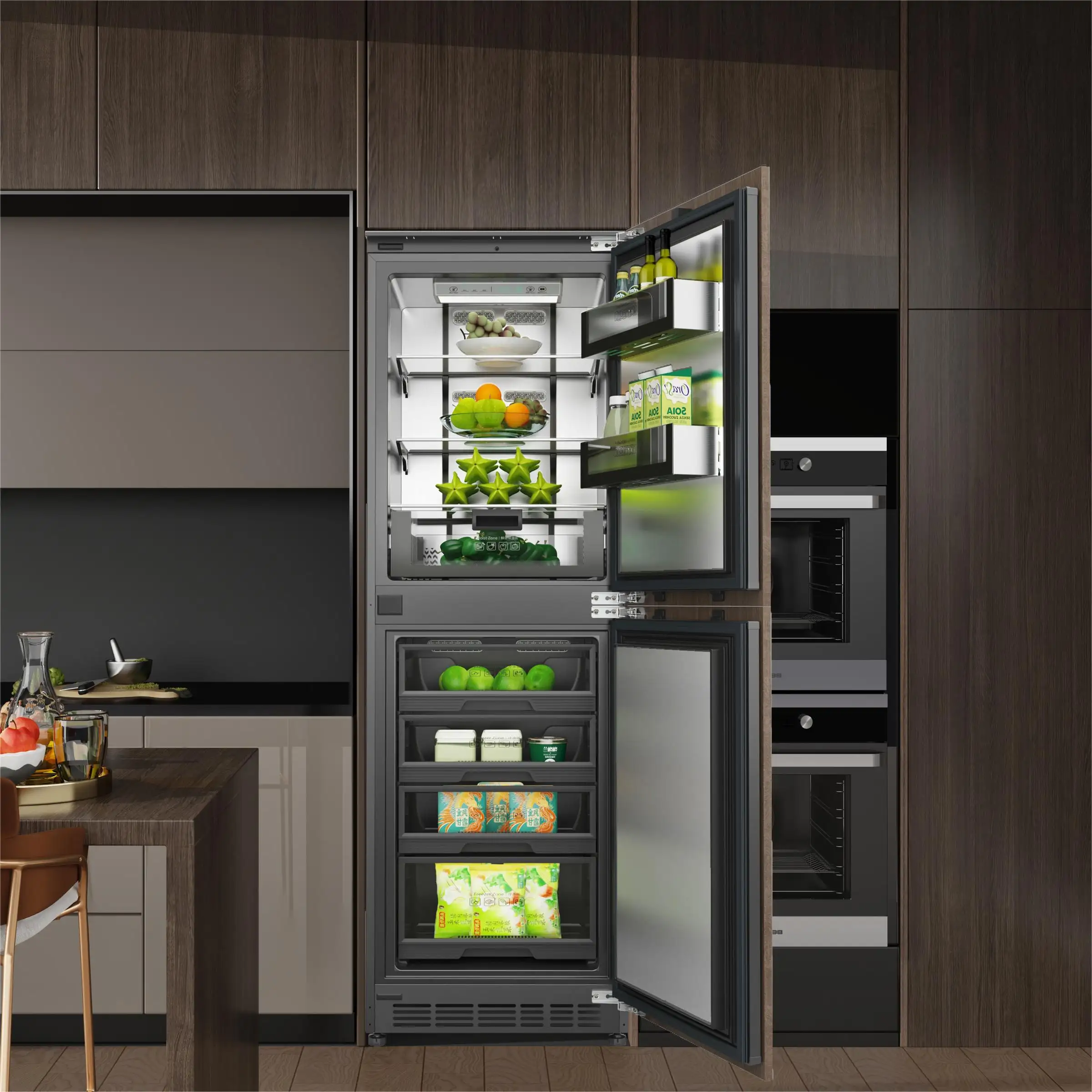 ZUNGUI BCD-280WQB Fábrica Atacado Gabinete Surround Built-in Side By Side Refrigeradores