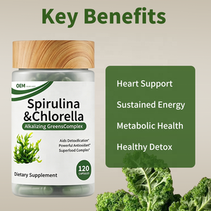 Capsules de spiruline en gros, marque privée OEM, antioxydant, soutien immunitaire, spiruline biologique, complément de chlorelle pour hommes et femmes - Product Image 3