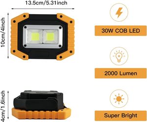 ไฟส่องสว่างแบบพกพา LED 30W 2000LM กันน้ำ ชาร์จไฟได้ พร้อมขาตั้ง ใช้พลังงานจากแบตเตอรี่ COB สำหรับใช้งานในคลังสินค้า - Product Image 5