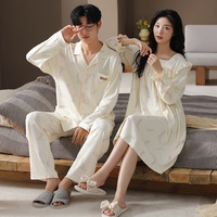 Sweethoney – ensemble pyjama pour couple, 100% coton, luxueux, manches longues, automne-hiver, décontracté, avec col, vêtements de maison