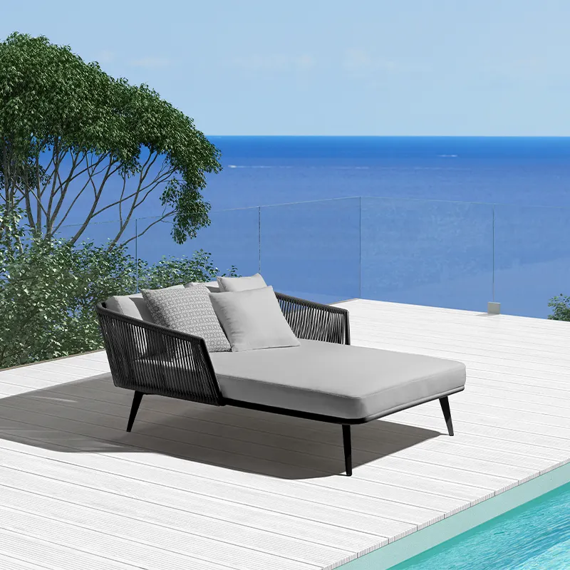 Hotel moderno natação ao ar livre piscina daybed corda tecido sol cama ao ar livre espreguiçadeira alumínio sol lounge chaise