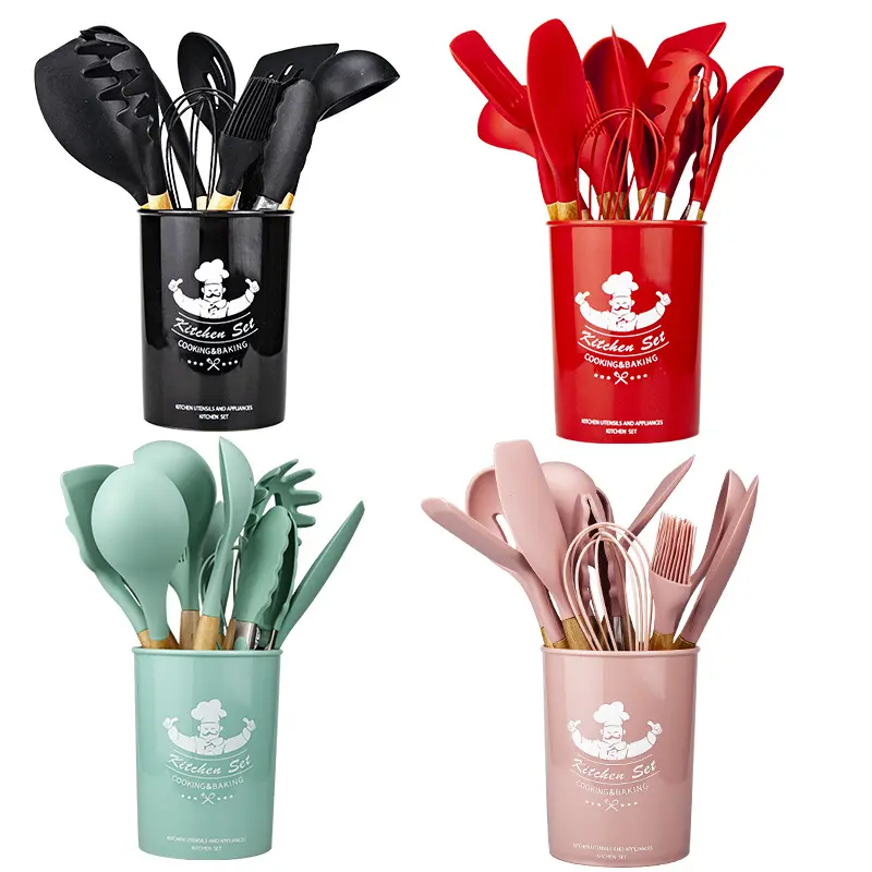 Kitchen Accessories Set Utensil Silicone Cooking Tool With Wooden Handle