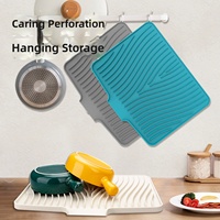 Tapis de drainage en silicone pour assiettes, avec ouverture de drainage, forme inclinée, simple, pour séchage de vaisselle et bols, avec isolation thermique