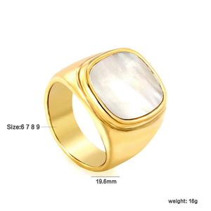 Anillos de moda chapados en oro de 18 quilates de acero inoxidable con concha de cauri blanca, anillos de sello con corazón hueco y circonita, anillos dobles de amor para mujer - Product Image 2