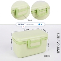 Boîte à lunch en fibre de bambou et plastique à double niveau avec 3 compartiments, 0,8 L, compatible micro-ondes, série Live, accessoires de cuisine personnalisés