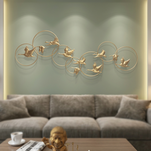Art Déco Métal Fer Oiseaux Volants Anneaux Art Mural Or Gris Taille Personnalisée Salon Chambre Accessoires Décoratifs Portrait - Product Image 2