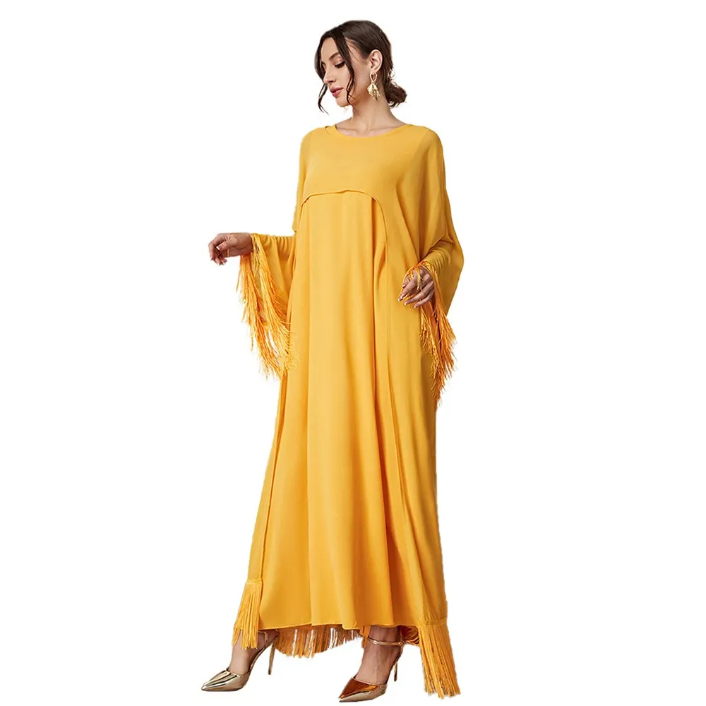 2024 pakaian modis Dubai rumbai gaun panjang baju Abaya wanita baju Muslim gaun pesta malam Khimar kaftan