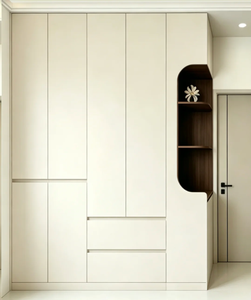 Armadio color crema con design dal pavimento al soffitto e stile moderno minimalista; ideale per la camera da letto. - Product Image 3