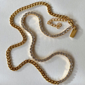 G2592 Colliers <span class=keywords><strong>de</strong></span> gros en acier inoxydable PVD plaqué or 18K Chaîne demi-cubaine Collier demi-zircon Tennis Bracelet Bijoux pour femmes - Product Image 3