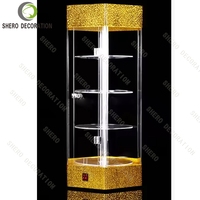 Moderne Luxus-Vitrine mit rotierendem Schmuck für den Einzelhandel aus gehärtetem Glas, Metall und MDF
