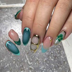 Uñas Postizas de ABS con Forma de Almendra, Diseño Francés con Lazo, Aplicación con Pegamento, Uñas Artificiales - Product Image 2