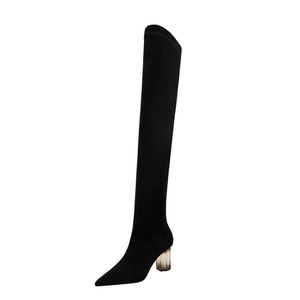 1718-13 bigtree pattini delle donne di modo trasparente di cristallo <span class=keywords><strong>con</strong></span> <span class=keywords><strong>tacco</strong></span> alto a punta in pelle scamosciata sexy sottile pedicure sopra il stivali al ginocchio - Product Image 1
