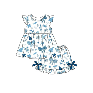 Ensembles de vêtements pour bébés filles en gros, ODM, personnalisés, imprimés floraux, haut à manches volantées + short, tenues décontractées d'été pour adolescentes - Product Image 2