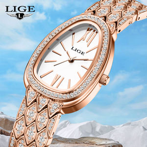 LIGE LG89275 bracciale ovale oro rosa acciaio ghiacciato <span class=keywords><strong>Roman</strong></span> orologio da donna elegante quarzo diamante orologio Vintage per ragazze - Product Image 2