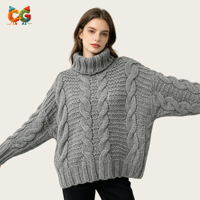 Pull en maille à col haut pour femme, hiver 2026, CG, texturé, 100% polyester, manches longues, couleur unie, coupe ample, OEM