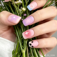 Faux ongles carrés courts à presser, motifs cœur, étoile, ours, rose nude, mignons et kawaii, qualité salon, pour femmes, en ABS