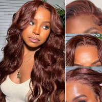 Perruque Lace Front Cheveux Ondulés Bruns, Dentelle HD Transparente, Ligne de Cheveux Naturelle, Sans Colle, Cheveux Humains Vierges Indiens, Style Petite Femme