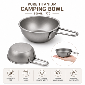 Titan-Schüssel 500ml Reine Titan-Campingschüssel mit Klappgriff Ultraleichtes Outdoor-Kochgeschirr für Wandern <span class=keywords><strong>Camping</strong></span> Picknick - Product Image 5