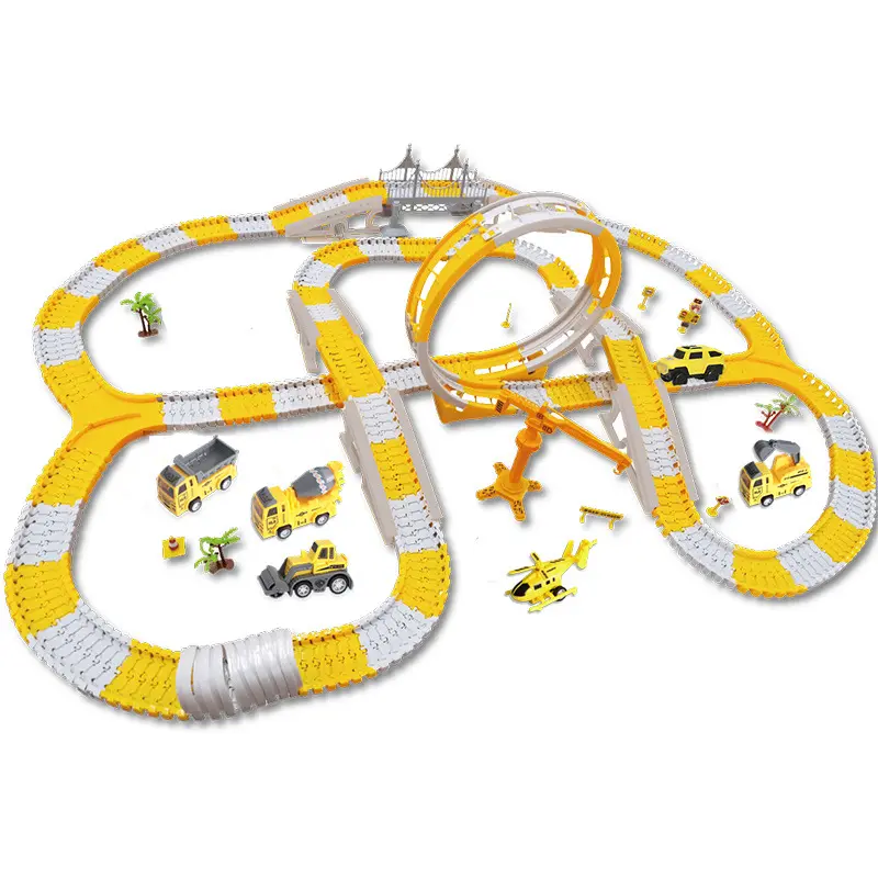 รางรถไฟไฟฟ้าของเล่นสำหรับเด็กรถแข่งทางวิศวกรรมรถไฟชุดของเล่นก่อสร้างแบบประกบกันแบบทำมือ