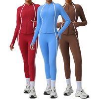 Ensemble de sport trois pièces Y2194 en satin uni respirant, coupe ajustée, couleur chair, haute élasticité, pour fitness et course à pied, collection automne