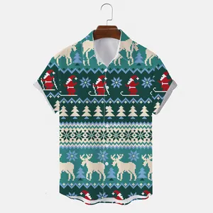 Moda navideña Verano Táctico Sublimación Polos Camisa Hawaiana para hombre