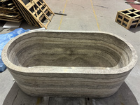 Baignoire autoportante ovale en travertin moderne, baignoire de trempage en pierre de style naturel pour salle de bain de luxe