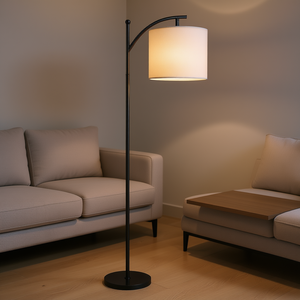 Lámpara de pie moderna regulable con pantalla de tela beige, cuerpo de metal, base E26, luz LED para sala de estar, diseño contemporáneo - Product Image 2