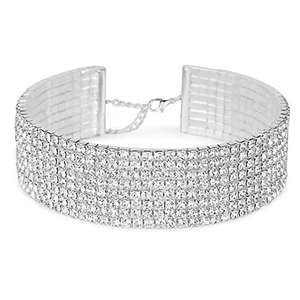 Pour <span class=keywords><strong>Amazon</strong></span> Explosions femmes élégant trois cinq huit rangée véritable strass collier Super large clavicule chaîne mode Chokers - Product Image 1