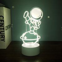 Lampe de nuit artistique 3D lumineuse et colorée Veilleuse à LED Décoration intérieure de bureau Tables d'astronautes télécommandées Lampe acrylique pour chambre à coucher