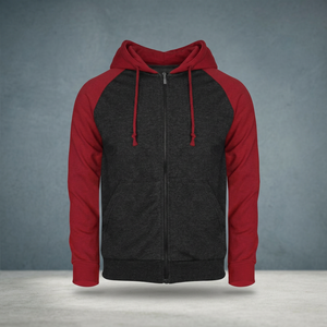 Sweat-shirt à capuche zippé pour homme, manches raglan, couleur unie, décontracté, avec poche avant zippée, idéal pour l'automne, fabriqué au Pakistan - Product Image 3