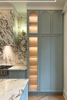 Armoires de cuisine modernes sur mesure, armoires de style Shaker de luxe avec îlot central et porte en verre