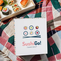 Boîte à sushi japonaise pliable en papier d'art de luxe sur mesure pour la vente en gros, jetable, pour la livraison de nourriture à emporter, avec gaufrage, boîte à déjeuner et boîte à bento