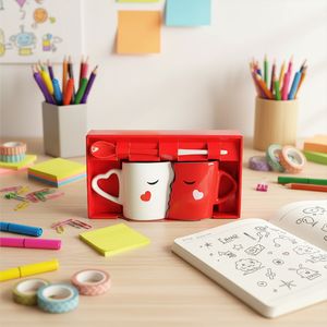 Tazas de Cerámica Personalizadas <span class=keywords><strong>para</strong></span> Él y Ella, Diseño Asimétrico Rojo y Blanco, Regalo Único de Amor con Logotipo <span class=keywords><strong>Personalizado</strong></span> <span class=keywords><strong>para</strong></span> el Regreso a Clases - Product Image 5