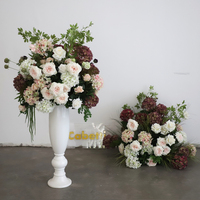 Florales de mariage haut de gamme Boule de fleurs d'hortensia rouge Boule de fleurs d'hortensia artificielle en soie bordeaux Centre de table de mariage