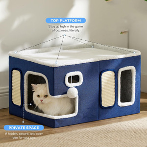 Wholesale Cat <b>Bed</b> Indoor Pets House With Scratch <b>Pad</b> Custom Washable Plush Cat Play House Convenient Foldable Luxury Cat <b>Bed</b> - Product Image 4