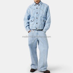 Ensemble de vêtements personnalisés : Vestes en jean et pantalons en jean, style streetwear, haute qualité, deux pièces, vintage, denim épais pour hommes - Product Image 2