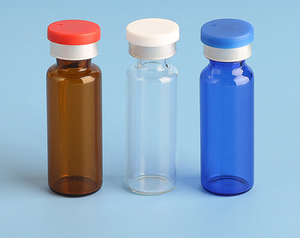 Viales de polvo liofilizado, botellas de vidrio con tapas azules y rojas para uso farmacéutico - Product Image 6
