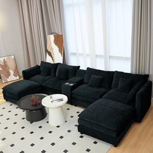 Ensemble de canapé modulaire convertible en forme de U, 144 pouces, confortable, en chenille moelleuse, 6 places, avec ottoman pour salon - Product Image 4