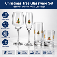 Ensemble de 4 verres à vin et à champagne en cristal sans plomb, avec logo personnalisé OEM, émail 3D, motif sapin de Noël, vert, or, rouge